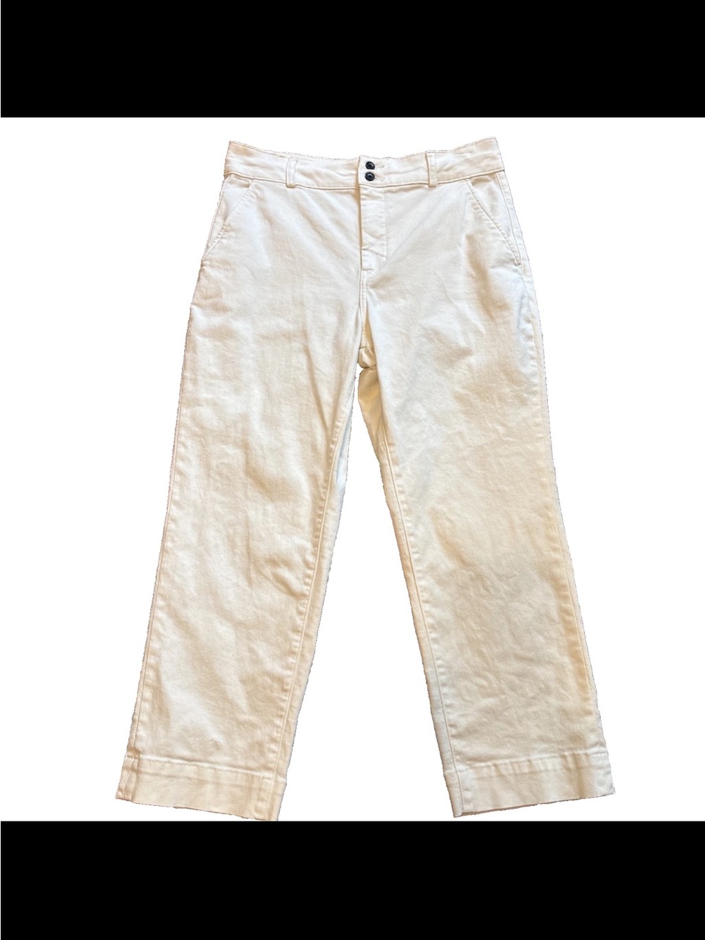Everlane Wide Leg Crop Pants Women 14 Bone White High Rise Cotton Stretch